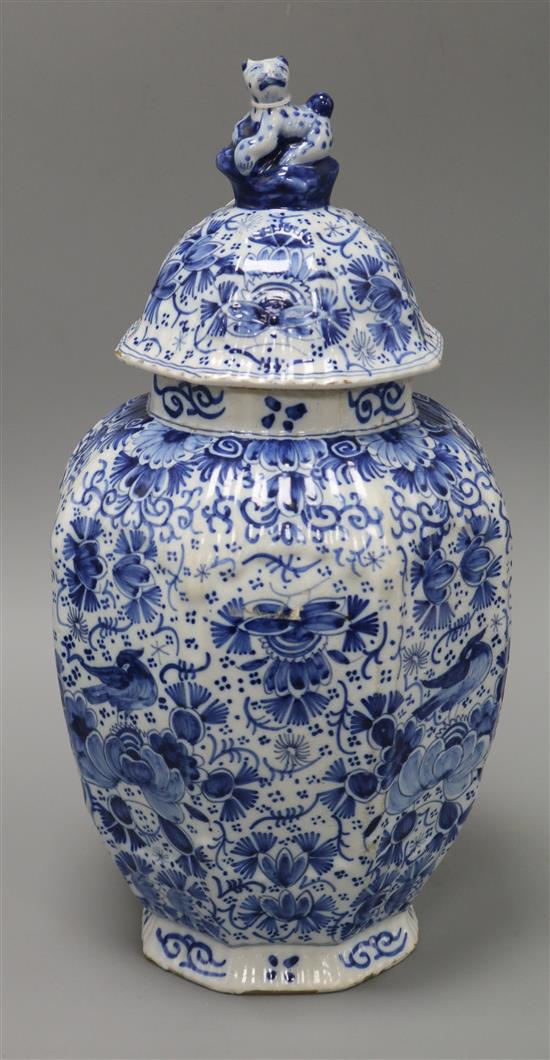 A late 18th century Dutch Delft vase and cover height 35cm
